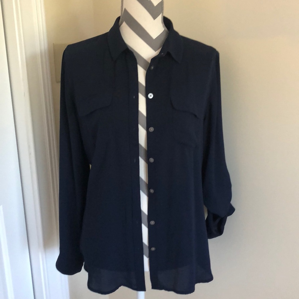 Button blouse convertible sleeves 3/4 or long